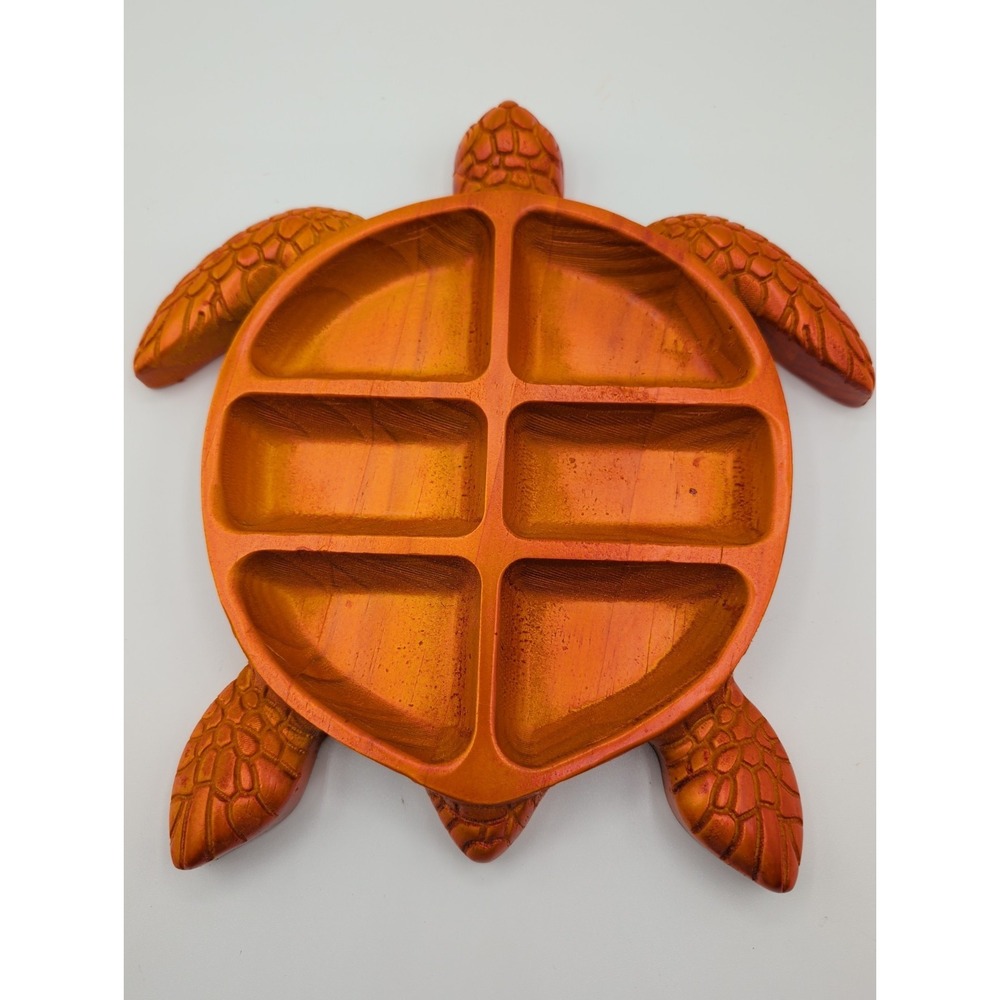 Carved Wooden Turtle Decorative Charcuterie Platter 6-Compartment Serving Tray
